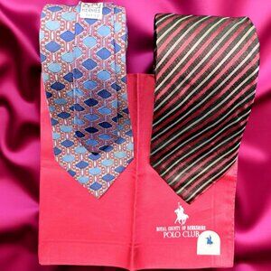 Set Necktie Silk : Hermes Paris & Luciano Pestug +1 Polo Club Handkerchie 17"(50